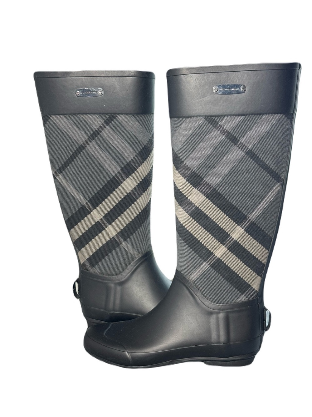 Burberry House Check Tall Rain Boots Wellies EU 36 | Black Plaid Luxury